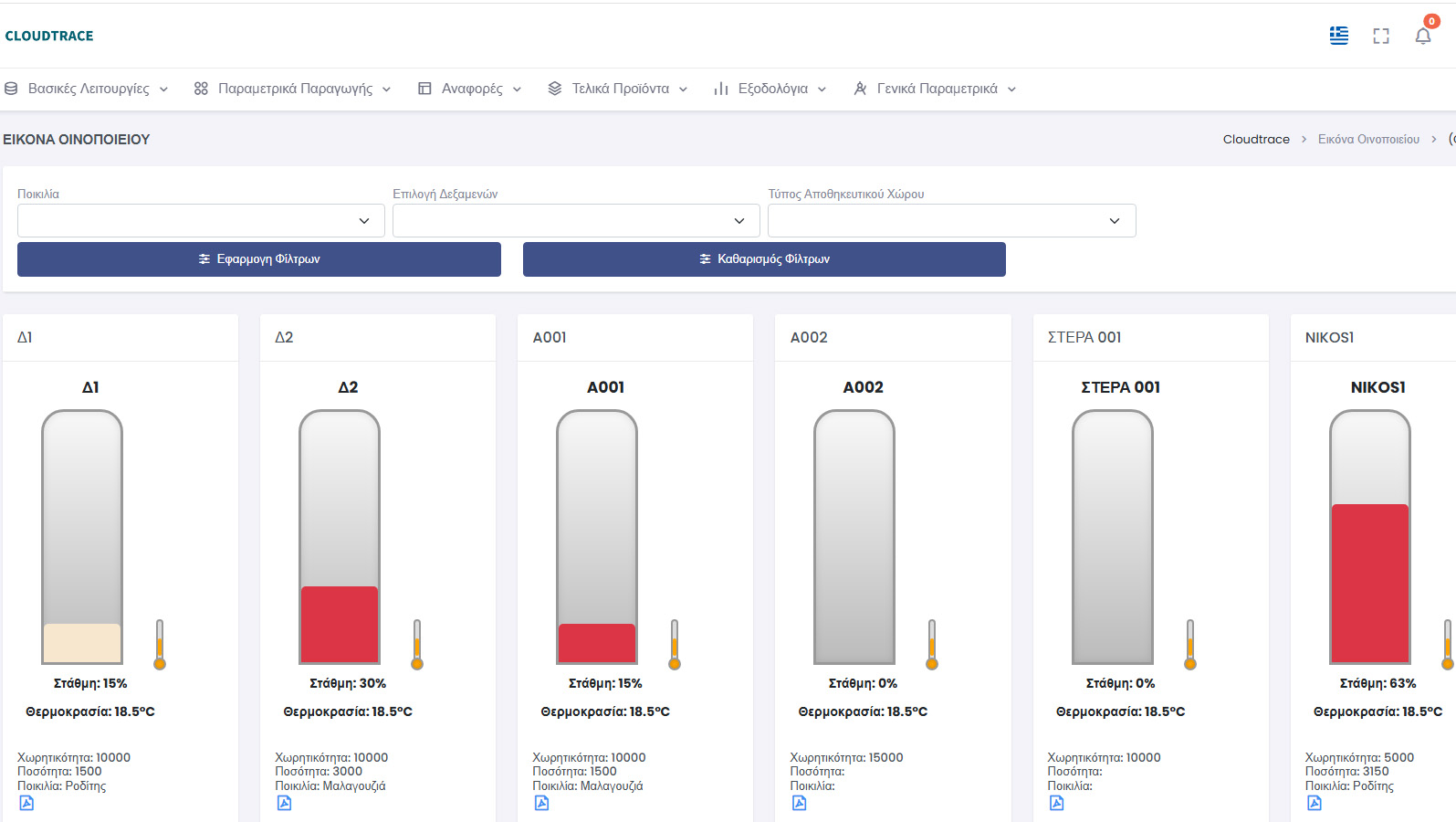 Σελίδα διαχείρισης οινοποιείου